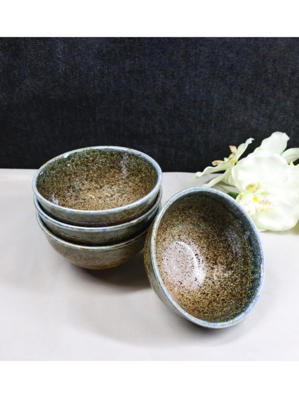 Artistic Japanese Ceramics Dinnerware Set - 4 Small Rice Soup Bowls, 11oz